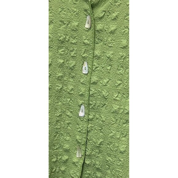 Rafael Womans Textured Lime Green Abalone Button-Up Plisse Shacket Blouse 2X - Picture 4 of 9